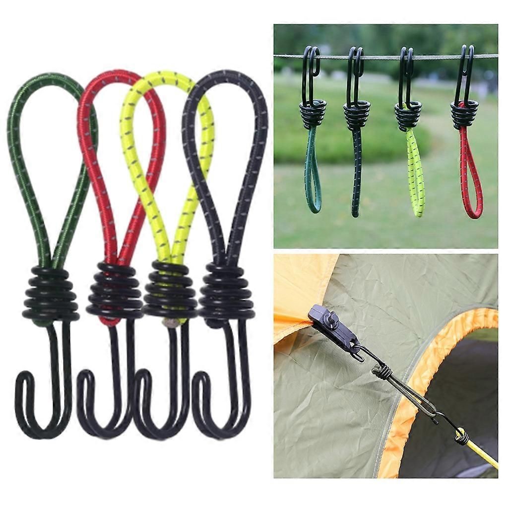 10Pcs Tent Stretch Strap Set Bungee Cords Set with Hooks, Metal Shock Cord Hook - Green