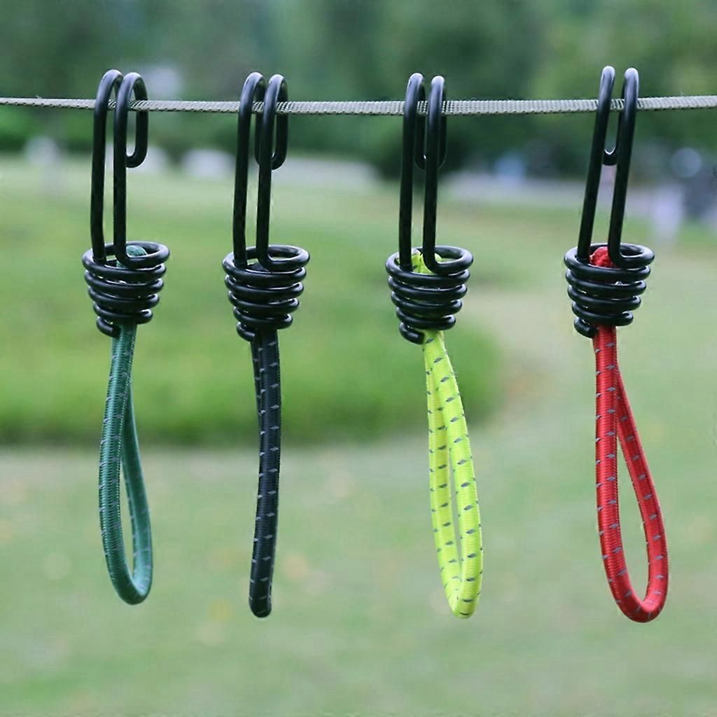 10Pcs Tent Stretch Strap Set Bungee Cords Set with Hooks, Metal Shock Cord Hook - Green