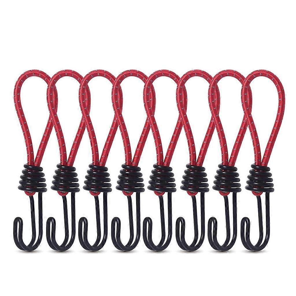 10Pcs Tent Stretch Strap Set Bungee Cords Set with Hooks, Metal Shock Cord Hook - Red