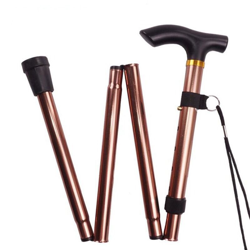 Folding Walking Stick Adjustable Aluminium Alloy Hiking Pole Lightweight Collapsible Trekking Cane for Camping Travel Outdoor Activities - Brown