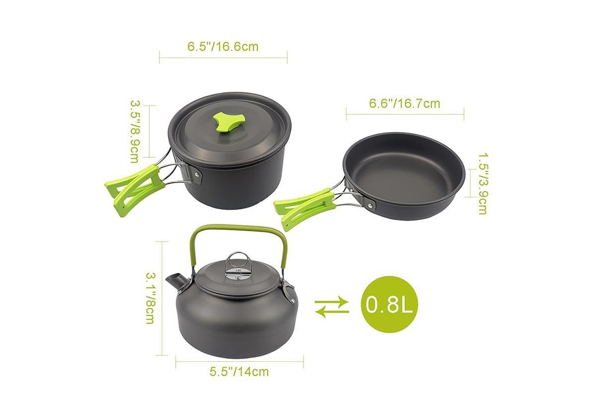 10Pcs Camping Cookware Mess Kit for Outdoor Camping Hiking Picnic -Green