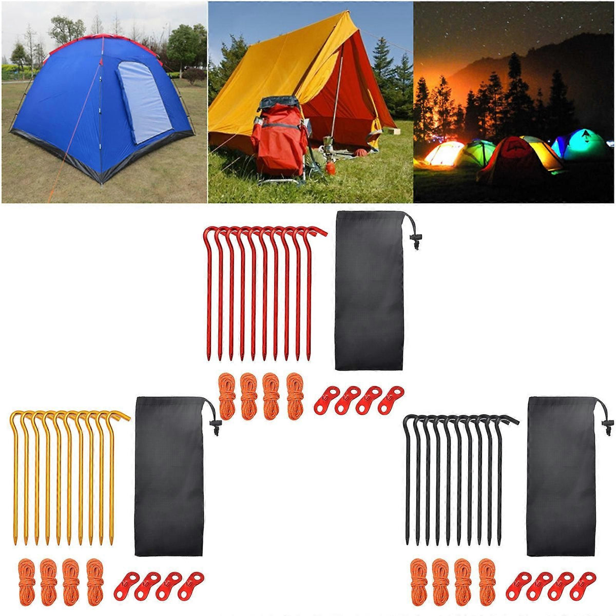 10pcs Aluminum Tent Stakes 18cm Lightweight Ground Pegs for Camping Beach Outdoor - Yellow