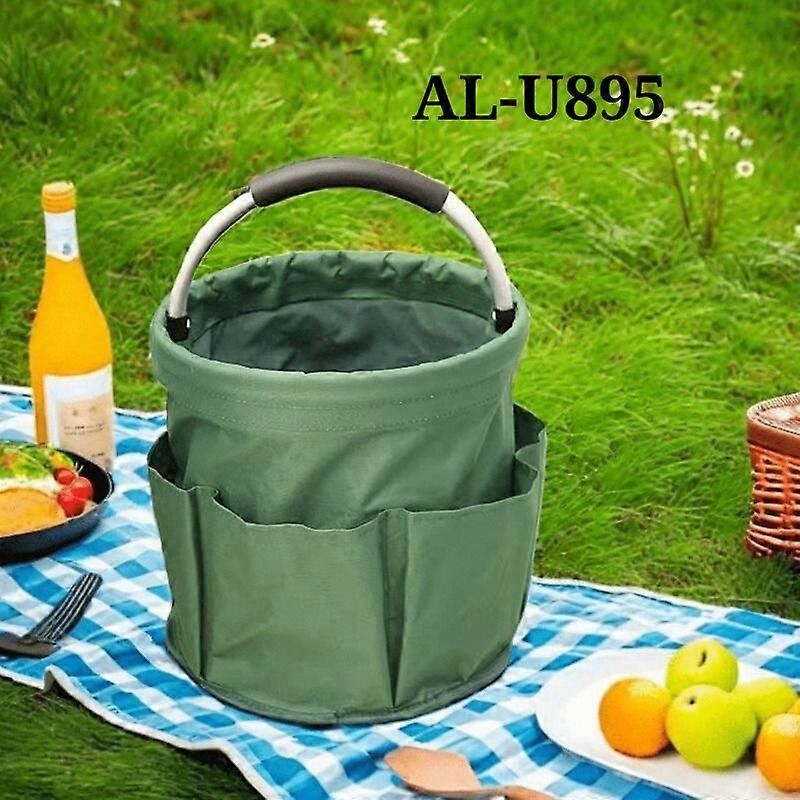 Foldable Storage Basket with Handle and Multiple Pockets, Waterproof Picnic and Camping Organizer - Blue