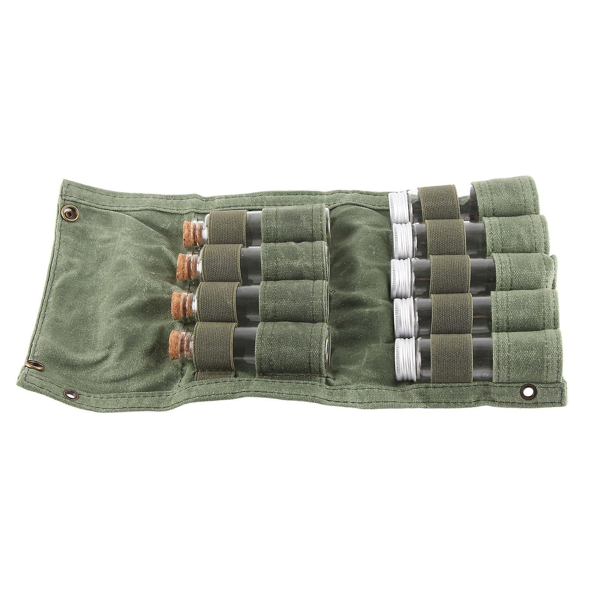 Camping Spice Storage Bag with 9 Glass Jars, Canvas Foldable Condiment Organiser for Outdoor Cooking
