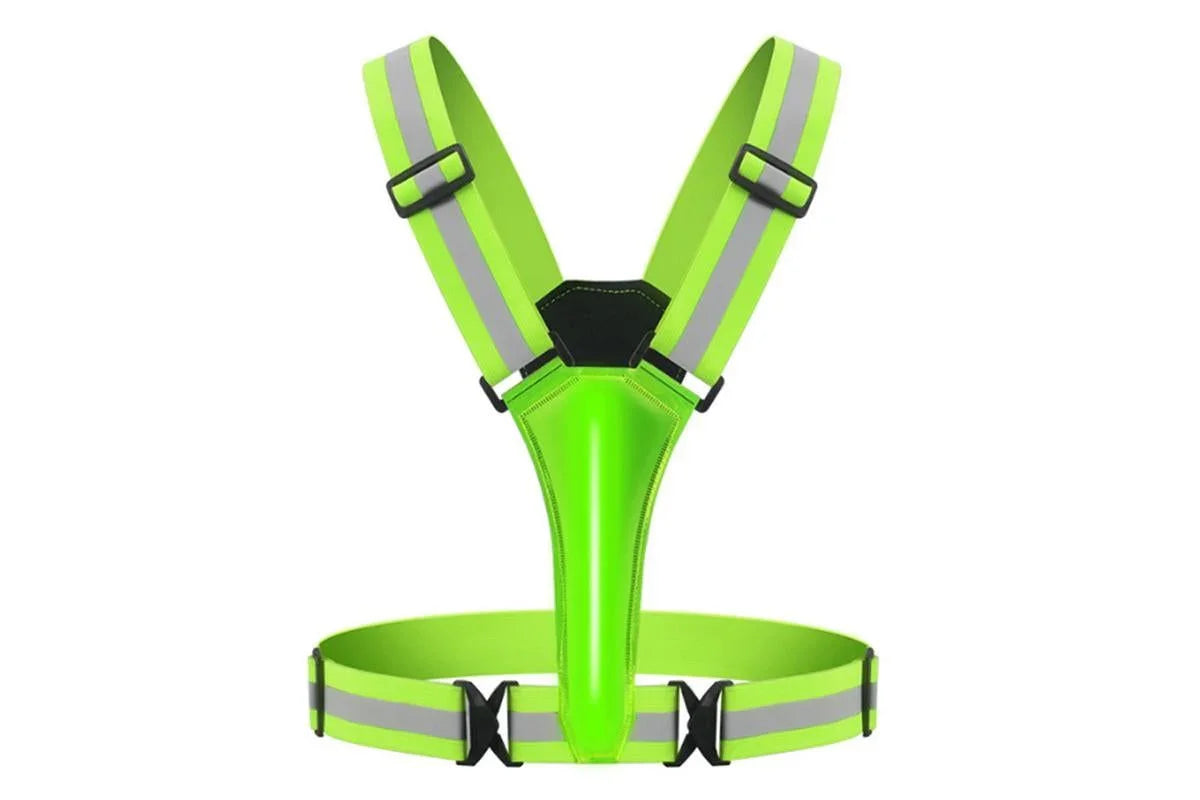 LED Reflective Vest Running Gear USB Rechargeable LED Light Up Vest High Visibility with Adjustable Waist and Shoulde for Night Walking Cycling, High Visibility Running Vest with Reflective Strips -Green