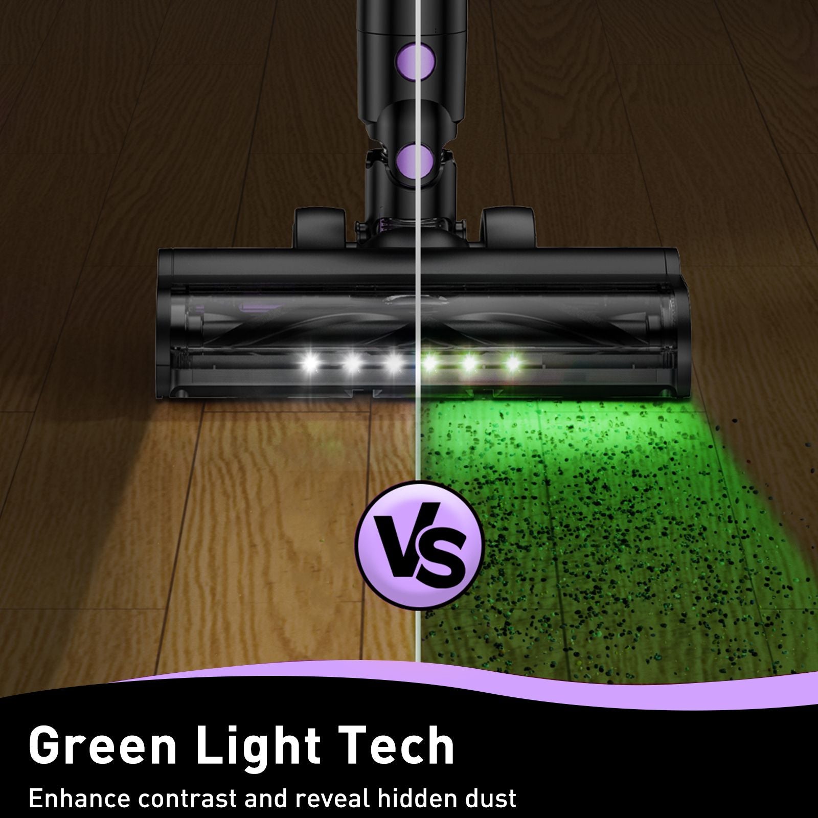 Cordless Vacuum Cleaner, 10 in 1 Stick Vacuum with Powerful Suction, Hose, Green LED Light, Anti-Tangle Brush, 55Kpa Lightweight Rechargeable Vacuum Cleaner for Home, Hardwood Floors, Carpets, Pet Hair.