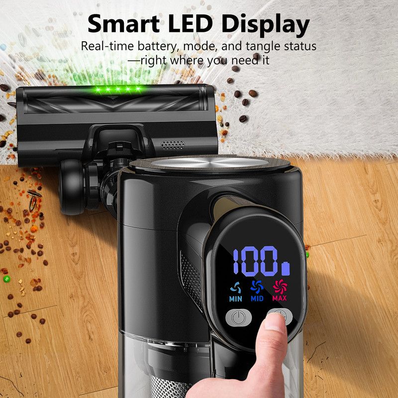 Cordless Vacuum Cleaner 55kPa, 55 Min Runtime, Self-Standing, LED Display