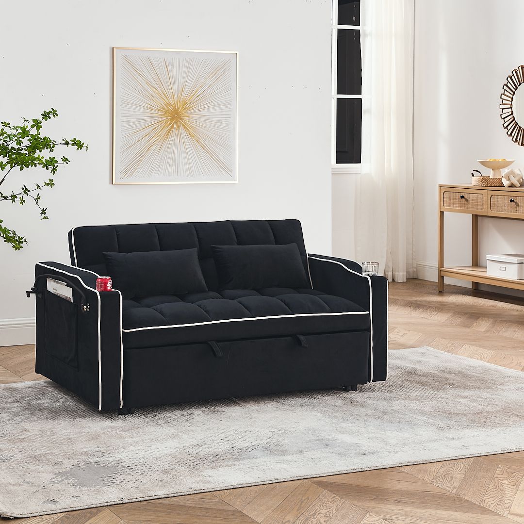 Fashionable Modern and Multi-functional Foldable Velvet Sofa Bed - Black