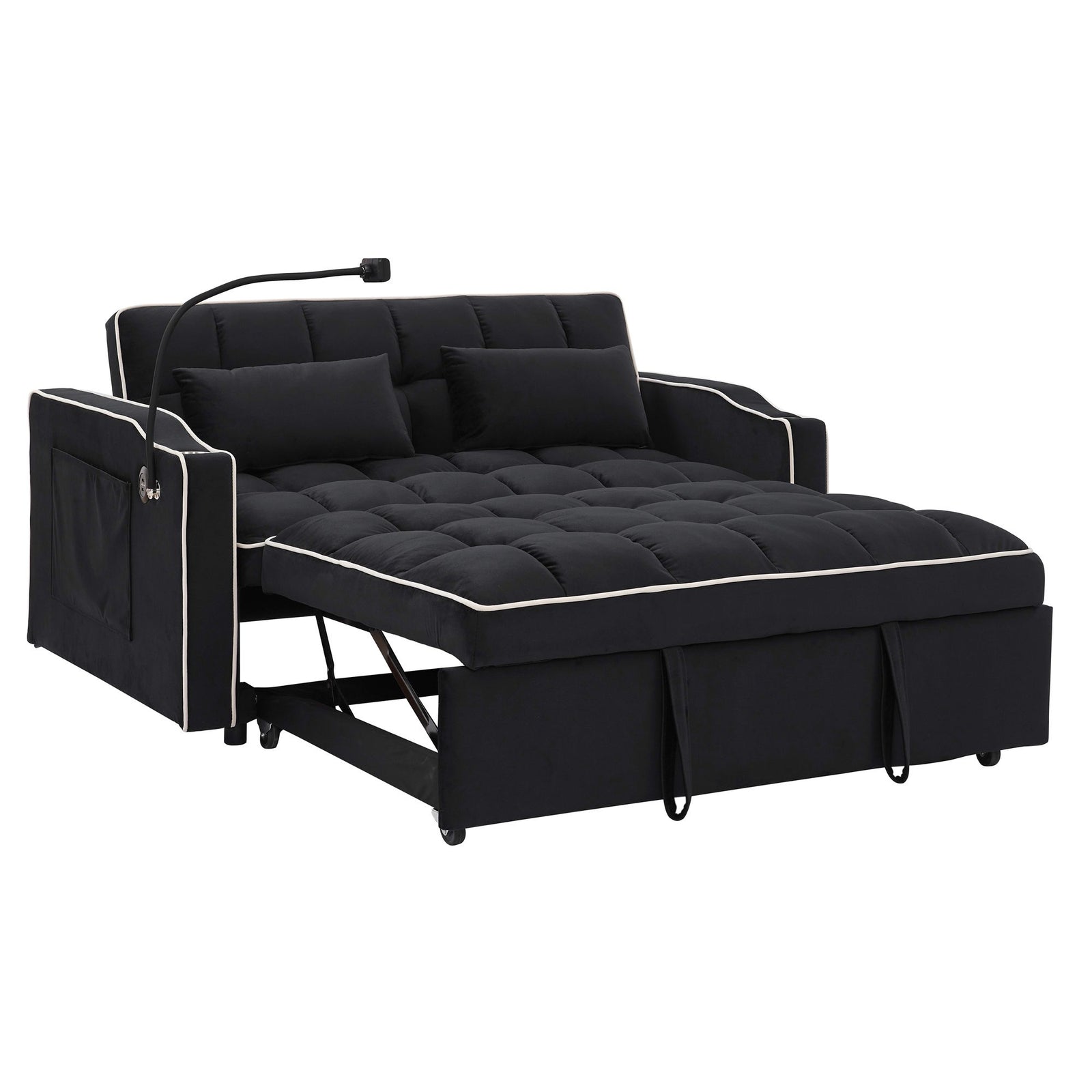 Fashionable Modern and Multi-functional Foldable Velvet Sofa Bed - Black