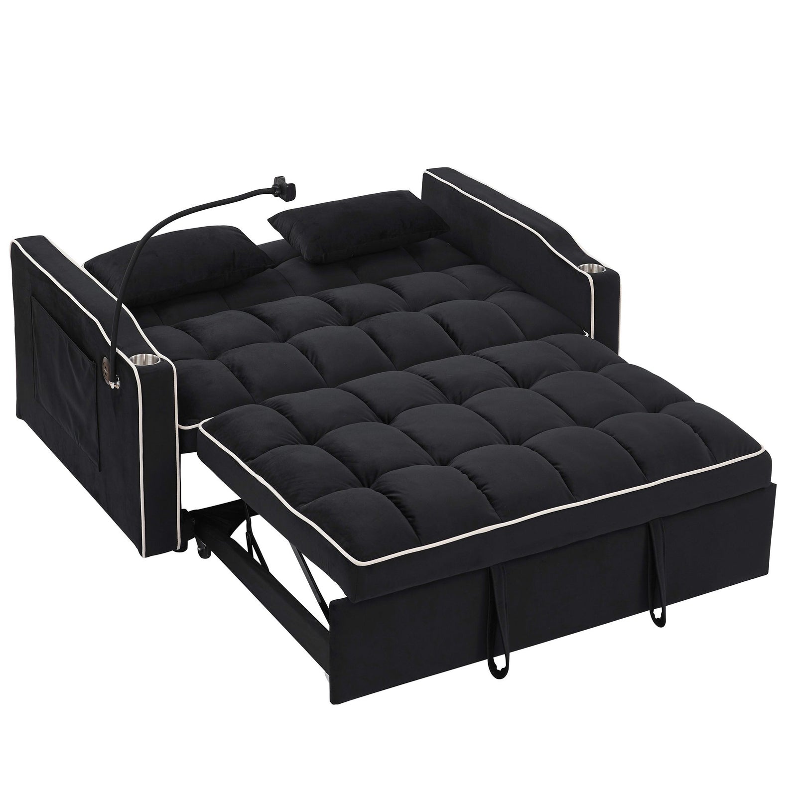 Fashionable Modern and Multi-functional Foldable Velvet Sofa Bed - Light Grey