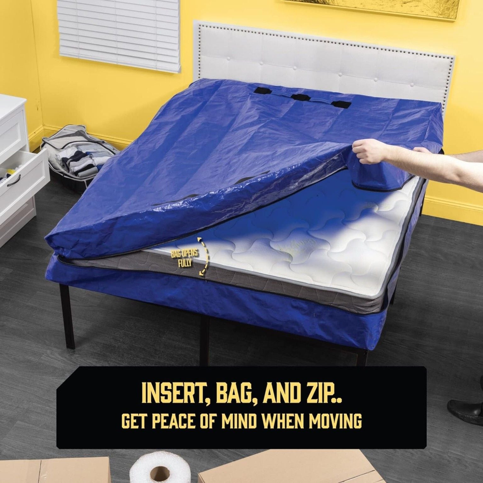 Mattress Bag Mattresses Protector Plastic Moving Storage Dust Cover Carry Bed Waterproof Zipper Packing Reusable Disposal, Extra Thick Heavy Duty, with Handles（King)