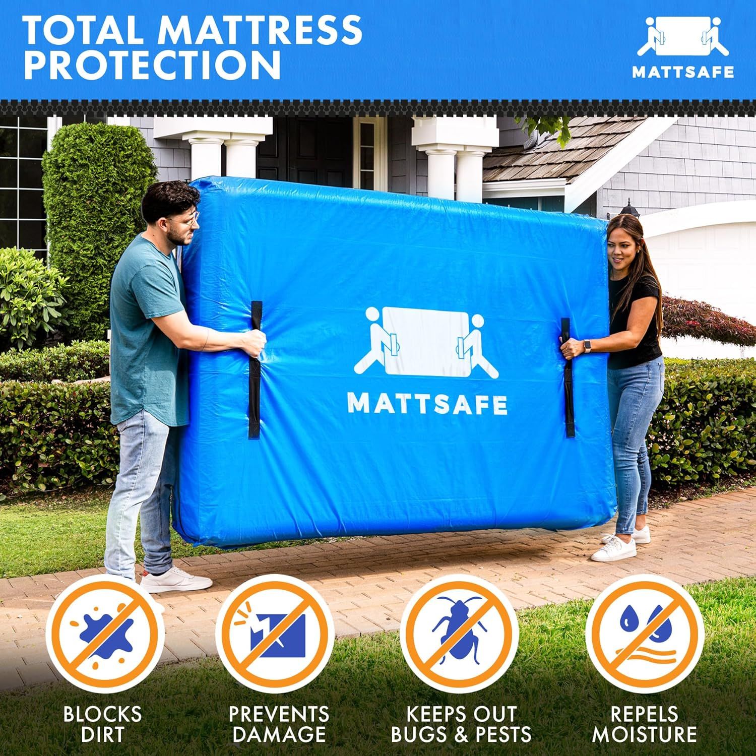 Waterproof Mattress Bag Mattresses Protector Plastic Moving Storage Dust Cover Carry Bed Zipper Packing Reusable Disposal, Extra Thick Heavy Duty, with 8 Handles(Super King)