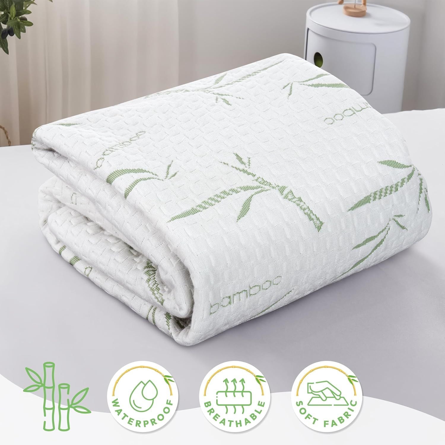 Waterproof Mattress Protector,Breathable Mattress Cover,3D Air Fabric Cooling Bed Pad Cover, Deep Pocket 40cm(King,Green)