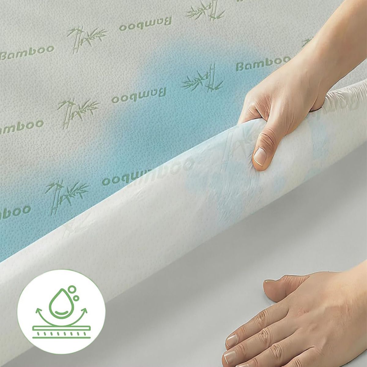 Bamboo Mattress Protector,Breathable Waterproof Mattress Cover,3D Air Fabric Cooling Bed Pad Cover, Deep Pocket 40cm(King,Green)