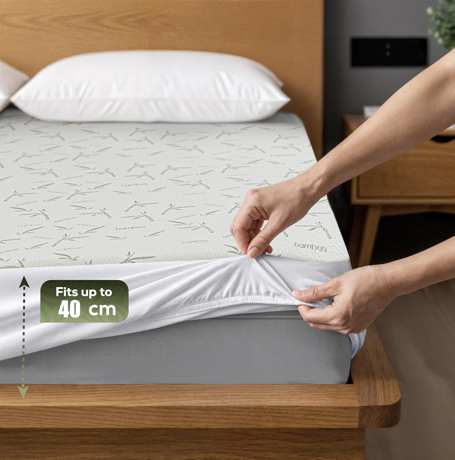 Waterproof Mattress Protector,Breathable Mattress Cover,3D Air Fabric Cooling Bed Pad Cover, Deep Pocket 40cm(Queen,Green)