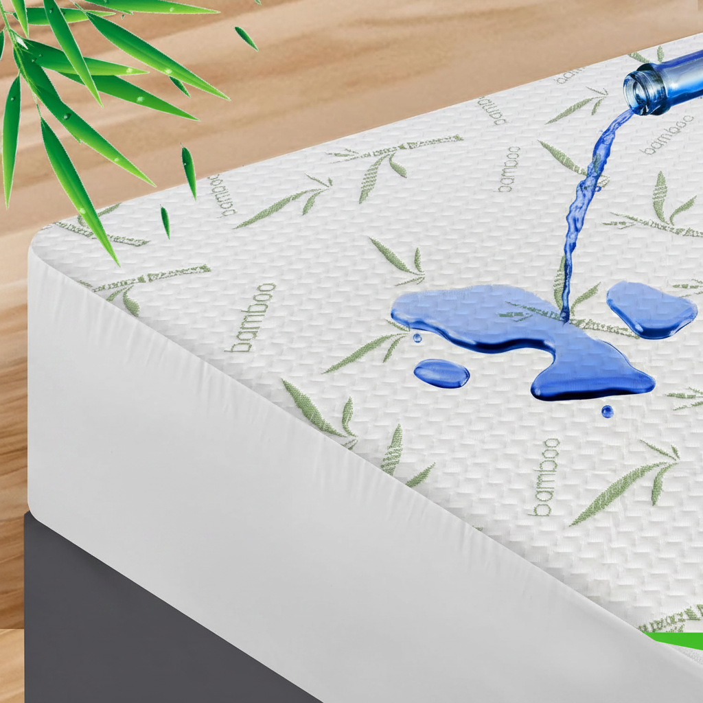 Double Waterproof Mattress Protector Green 3D Air Fabric 40cm Deep Pocket