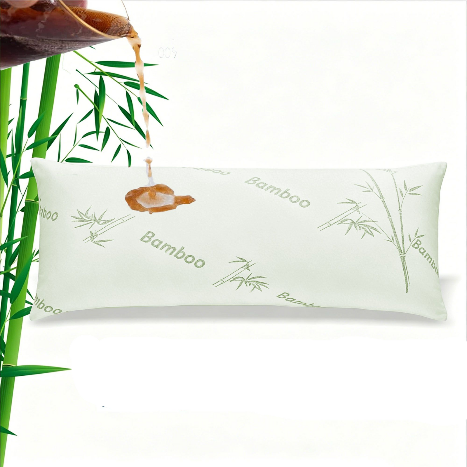 Bamboo Waterproof Body Pillow Protector 50x150cm Zippered Cover Green