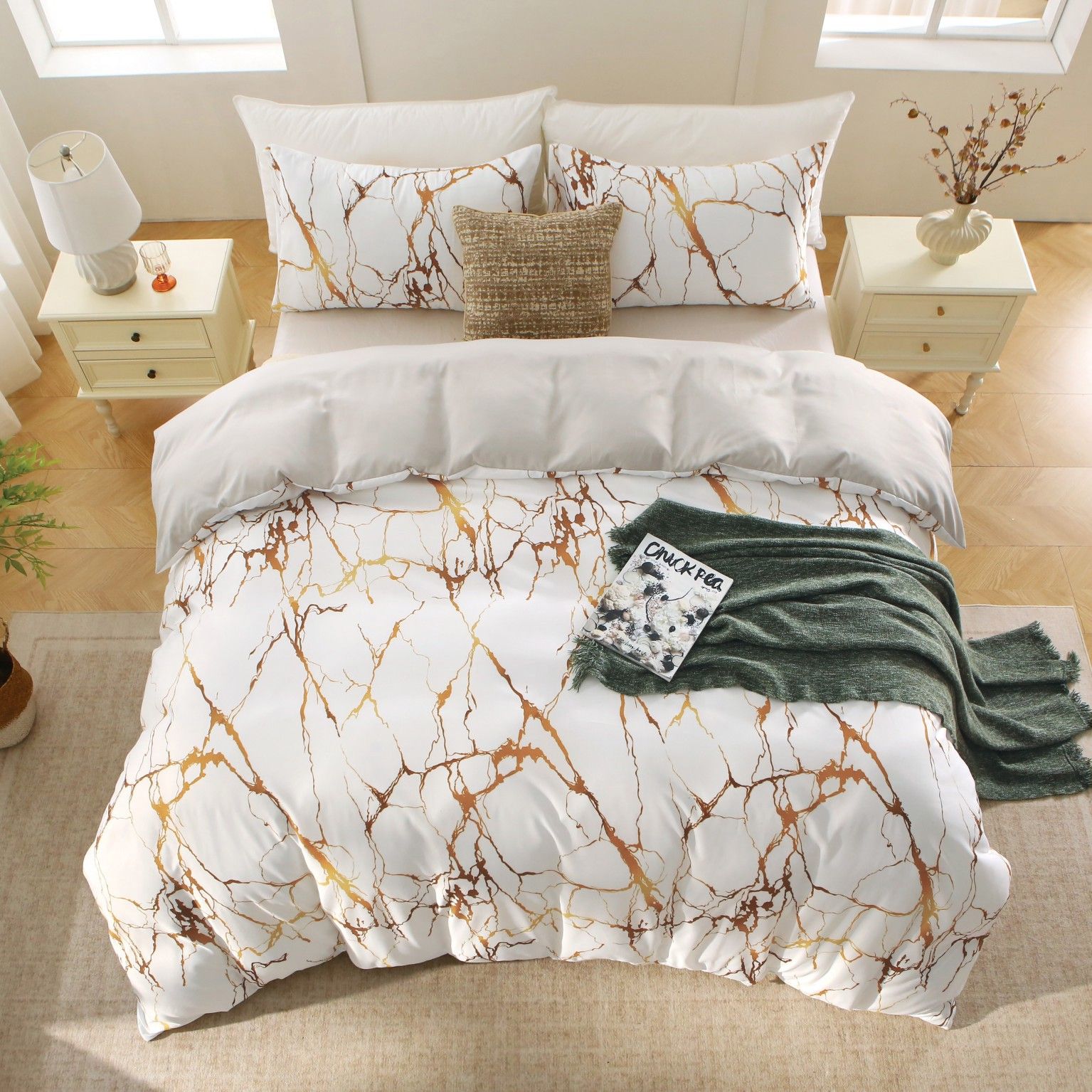 3 Piece Hotel Soft Microfiber Quilt Cover Set-2000TC Duvet/Donna Cover Set & Pillowcases -1 Quilt Cover Zipper Closure & 1 x Pillowcases-Breathable Bedding - Wrinkle, Fade, Stain Resistant(Marble Gleam,Double)