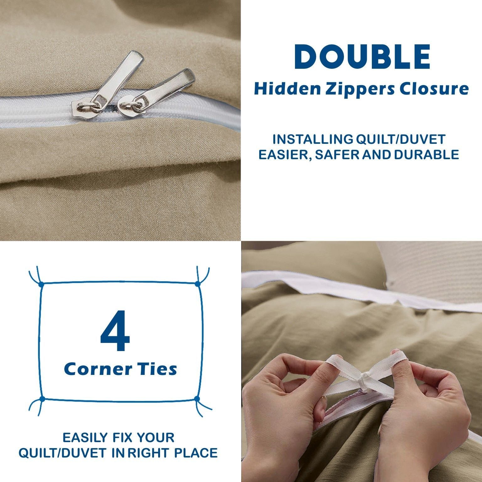 3 Piece Hotel Soft Microfiber Quilt Cover Set-2000TC Duvet/Donna Cover Set & Pillowcases -1 Quilt Cover Zipper Closure & 1 x Pillowcases-Breathable Bedding - Wrinkle, Fade, Stain Resistant(Camel Beige,Double)