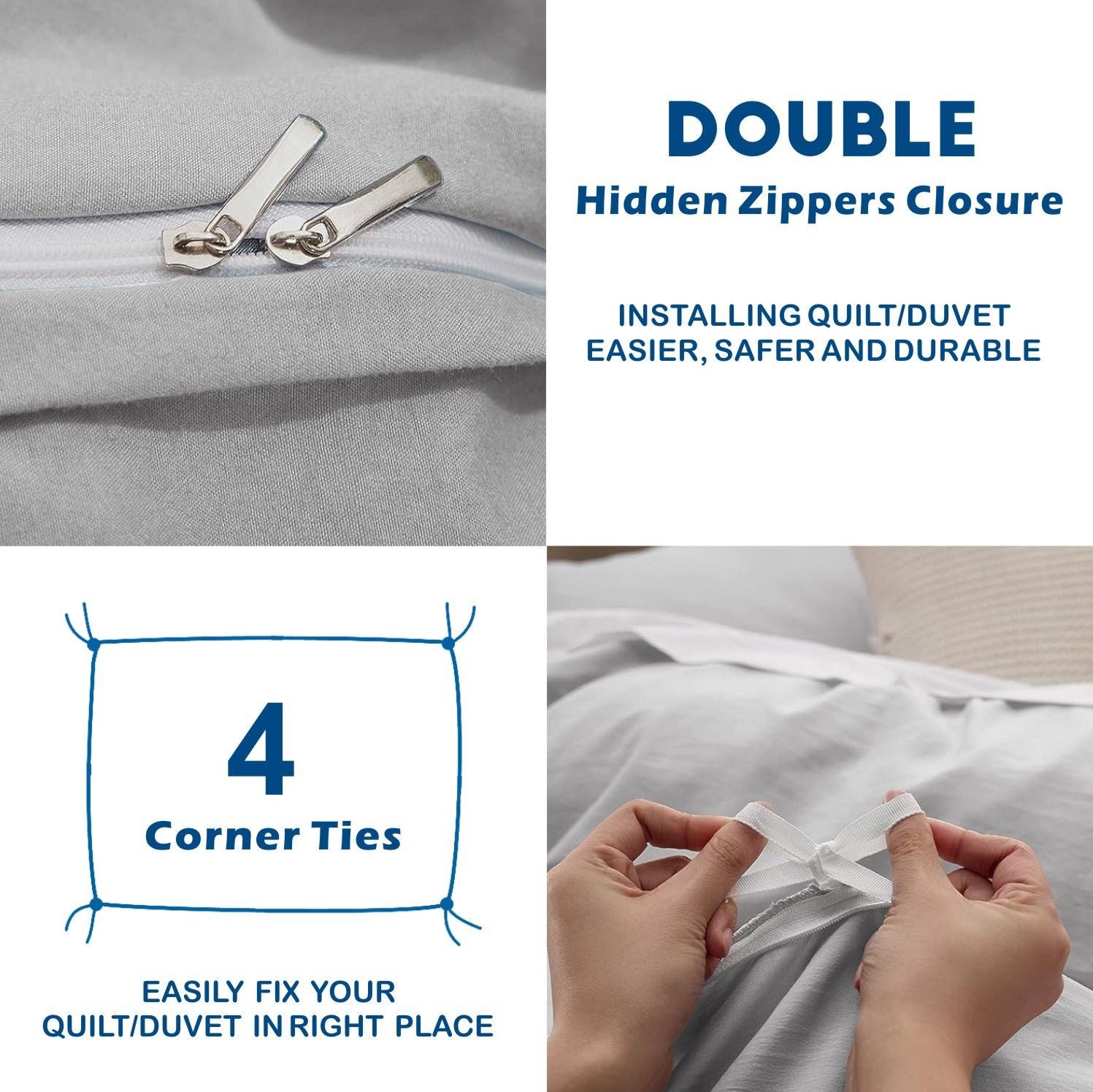 3 Piece Hotel Soft Microfiber Quilt Cover Set-2000TC Duvet/Donna Cover Set & Pillowcases -1 Quilt Cover Zipper Closure & 1 x Pillowcases-Breathable Bedding - Wrinkle, Fade, Stain Resistant(Silver-gray,Double)