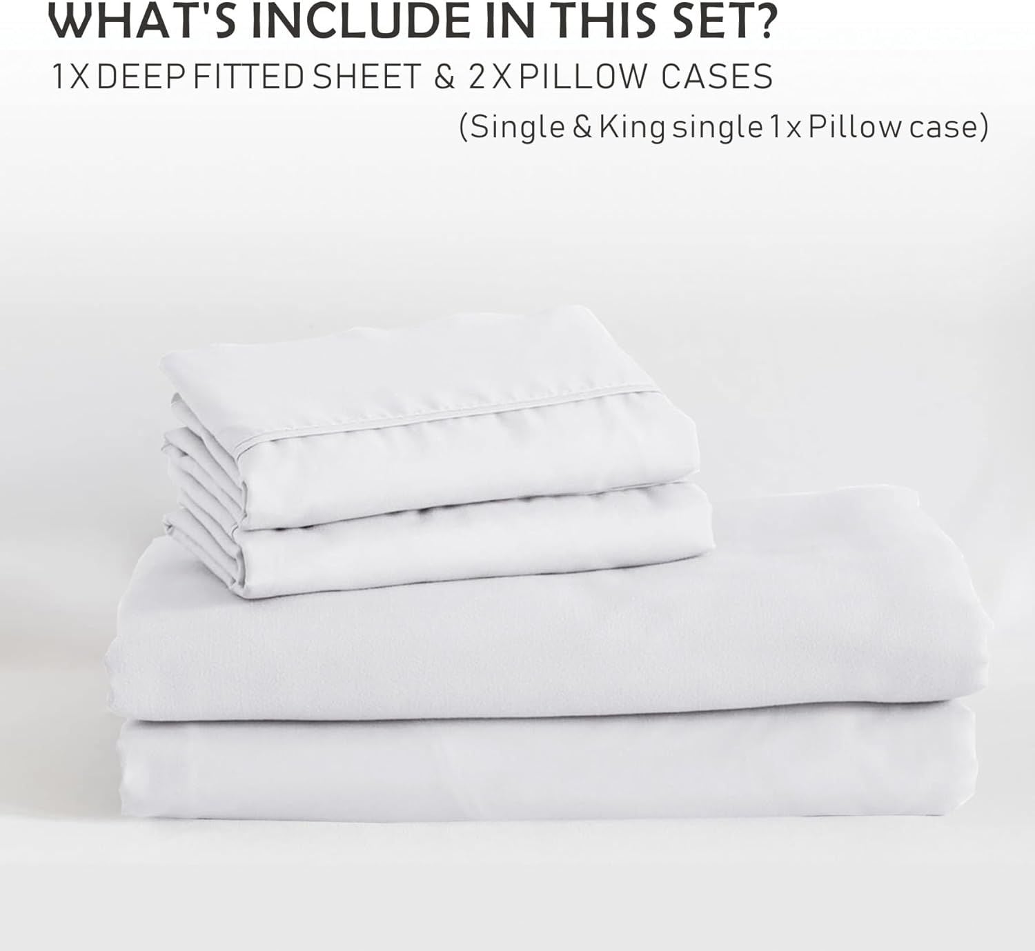3 Piece Fitted Sheet Set- Fitted Sheet & Pillowcases -Breathable Bedding - Wrinkle, Fade, Stain Resistant- 40cm Deep Pocket Fitted Bed Sheet Set(White,Double)
