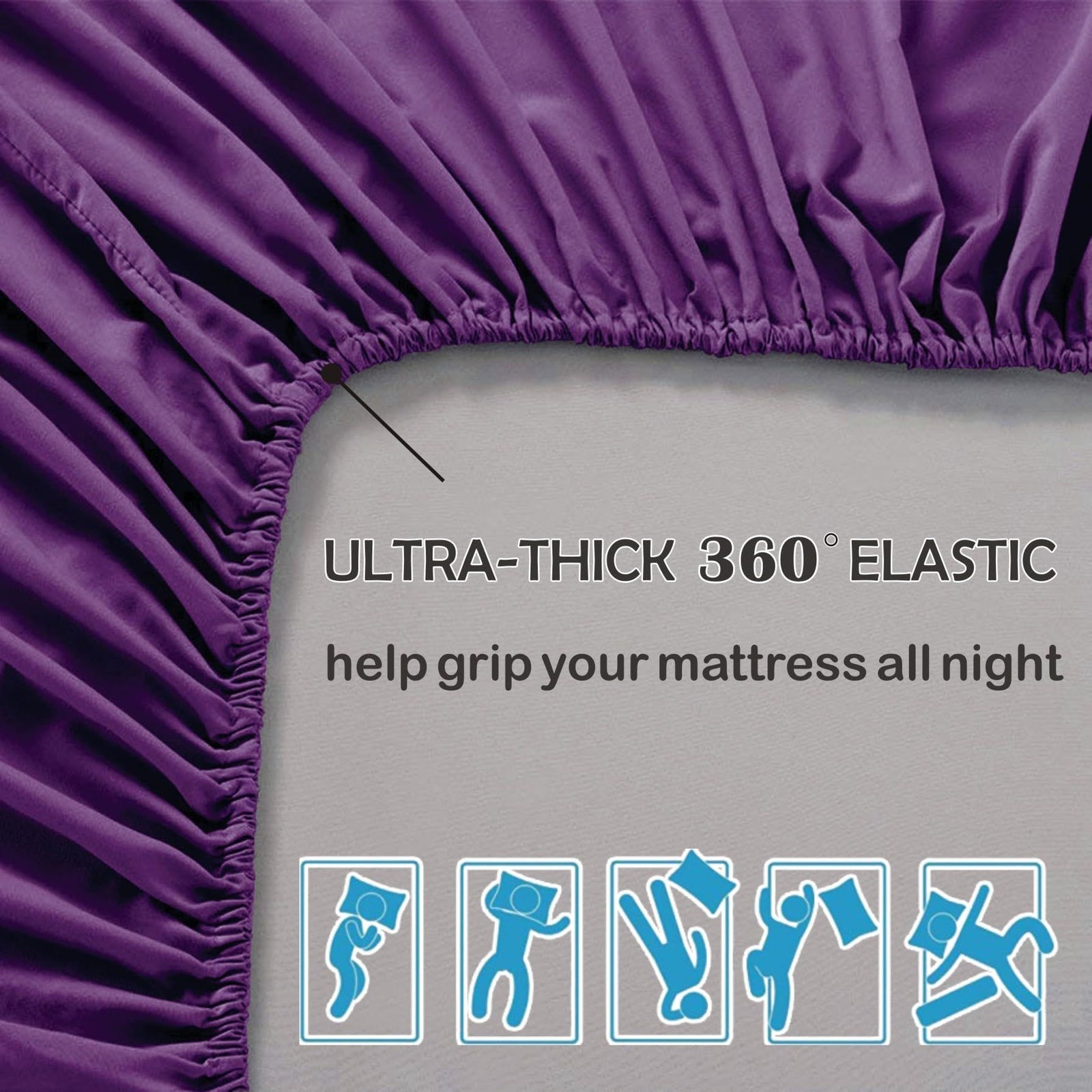 3 Piece Fitted Sheet Set- Fitted Sheet & Pillowcases -Breathable Bedding - Wrinkle, Fade, Stain Resistant- 40cm Deep Pocket Fitted Bed Sheet Set(Purple,Double)