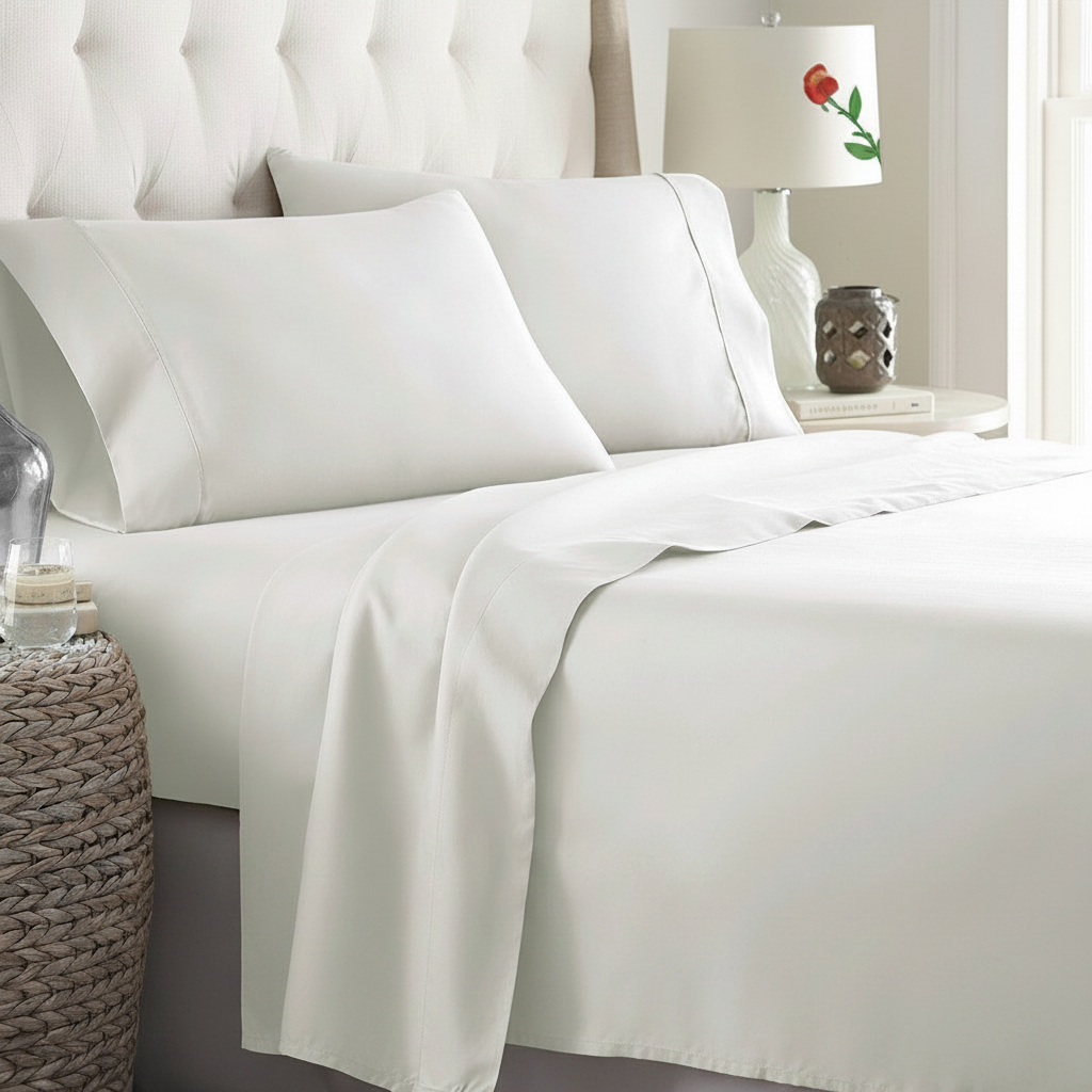King Single 3PC 2000TC Microfibre Sheet Set Deep Pocket Raw White