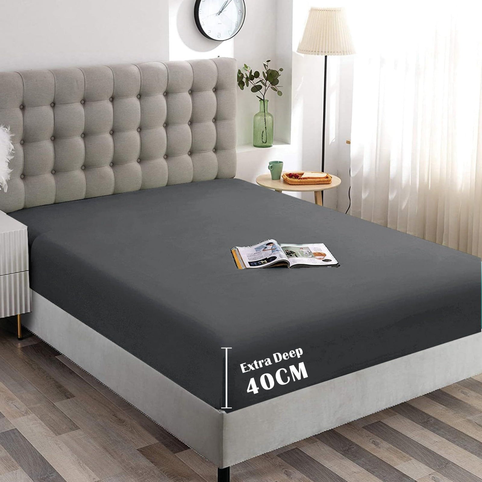 Hotel Quality Fitted Sheet - 1 Piece Fitted Sheet  -Breathable Bedding - Wrinkle, Fade, Stain Resistant- 16inch/40cm Deep Pocket Fitted Bed Sheet-Wrinkle and Fade Resistant,(Dark gray,Double)