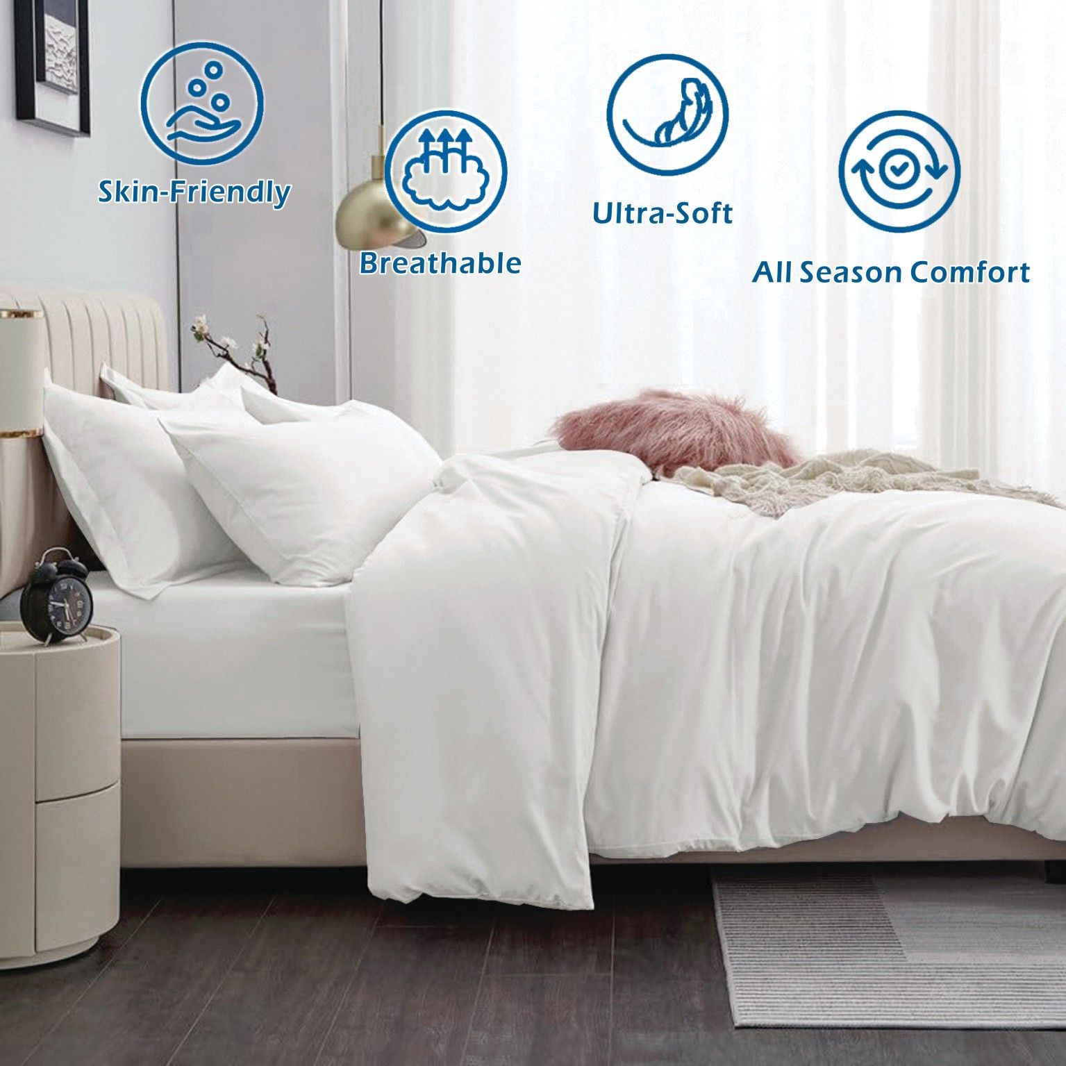 3 Piece Hotel Soft Microfiber Quilt Cover Set-2000TC Duvet/Donna Cover Set & Pillowcases -1 Quilt Cover Zipper Closure & 1 x Pillowcases-Breathable Bedding - Wrinkle, Fade, Stain Resistant(Raw white,King)
