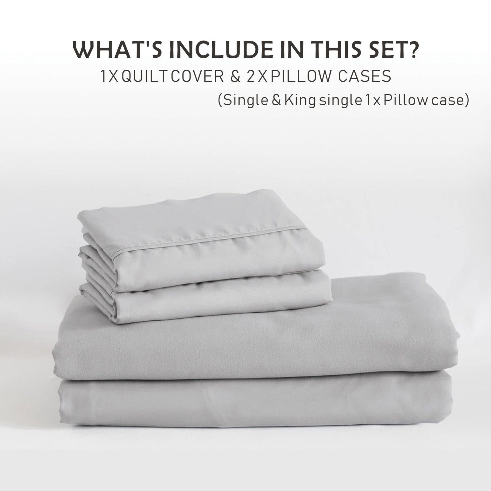 3 Piece Hotel Soft Microfiber Quilt Cover Set-2000TC Duvet/Donna Cover Set & Pillowcases -1 Quilt Cover Zipper Closure & 1 x Pillowcases-Breathable Bedding - Wrinkle, Fade, Stain Resistant(Silver-gray,King)