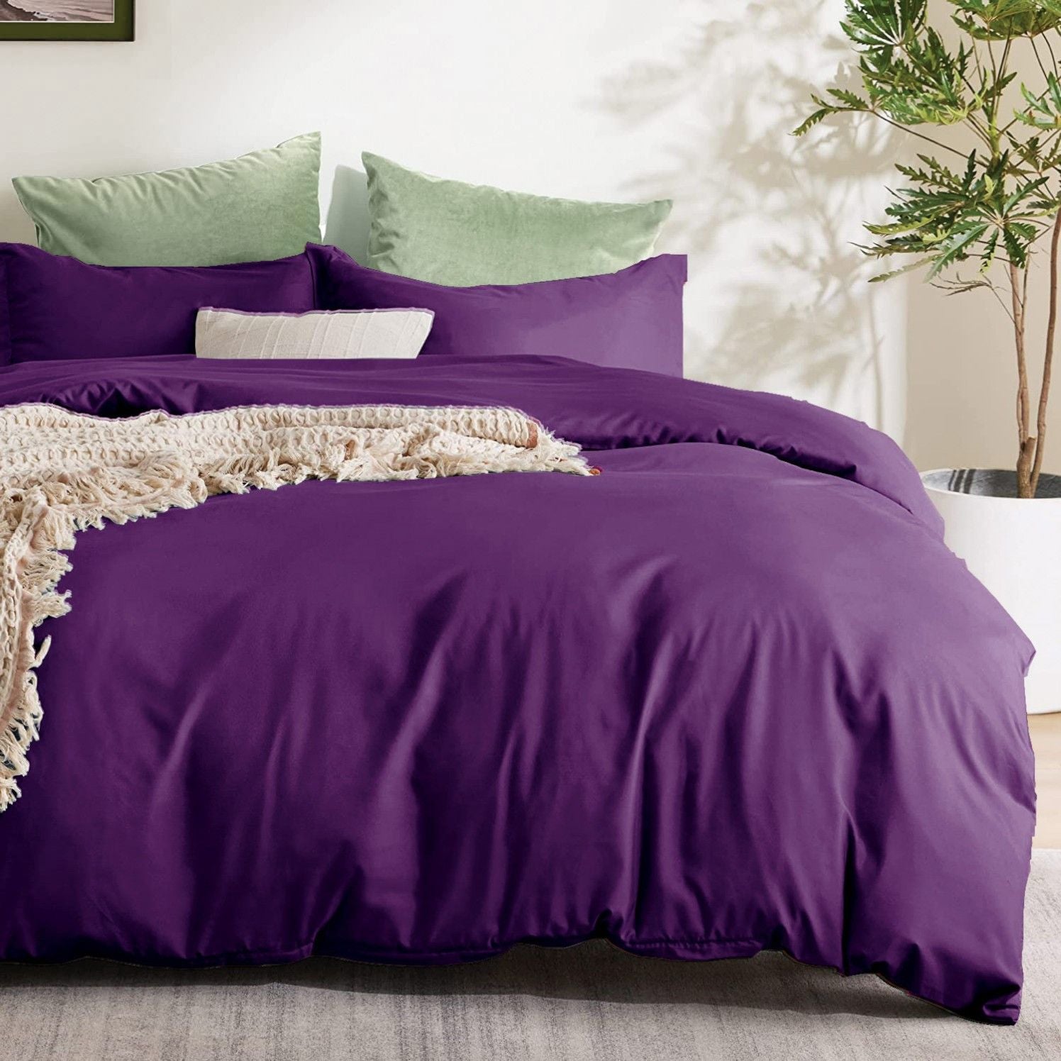 3 Piece Hotel Soft Microfiber Quilt Cover Set-2000TC Duvet/Donna Cover Set & Pillowcases -1 Quilt Cover Zipper Closure & 1 x Pillowcases-Breathable Bedding - Wrinkle, Fade, Stain Resistant(Purple,King)