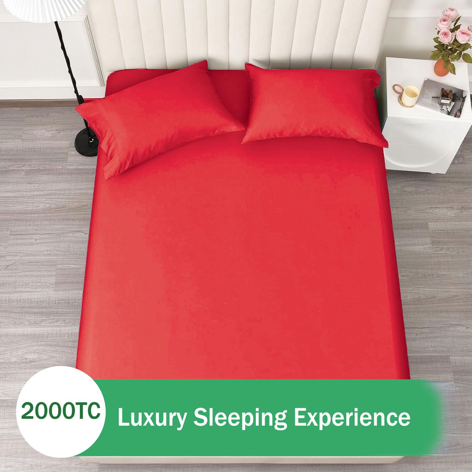 3 Piece Fitted Sheet Set- Fitted Sheet & Pillowcases -Breathable Bedding - Wrinkle, Fade, Stain Resistant- 40cm Deep Pocket Fitted Bed Sheet Set(Red,King)