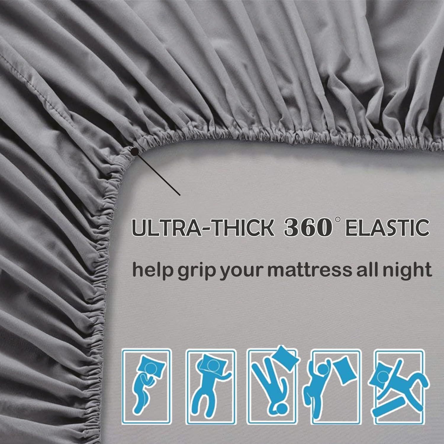 3 Piece Fitted Sheet Set- Fitted Sheet & Pillowcases -Breathable Bedding - Wrinkle, Fade, Stain Resistant- 40cm Deep Pocket Fitted Bed Sheet Set(Grey,King)