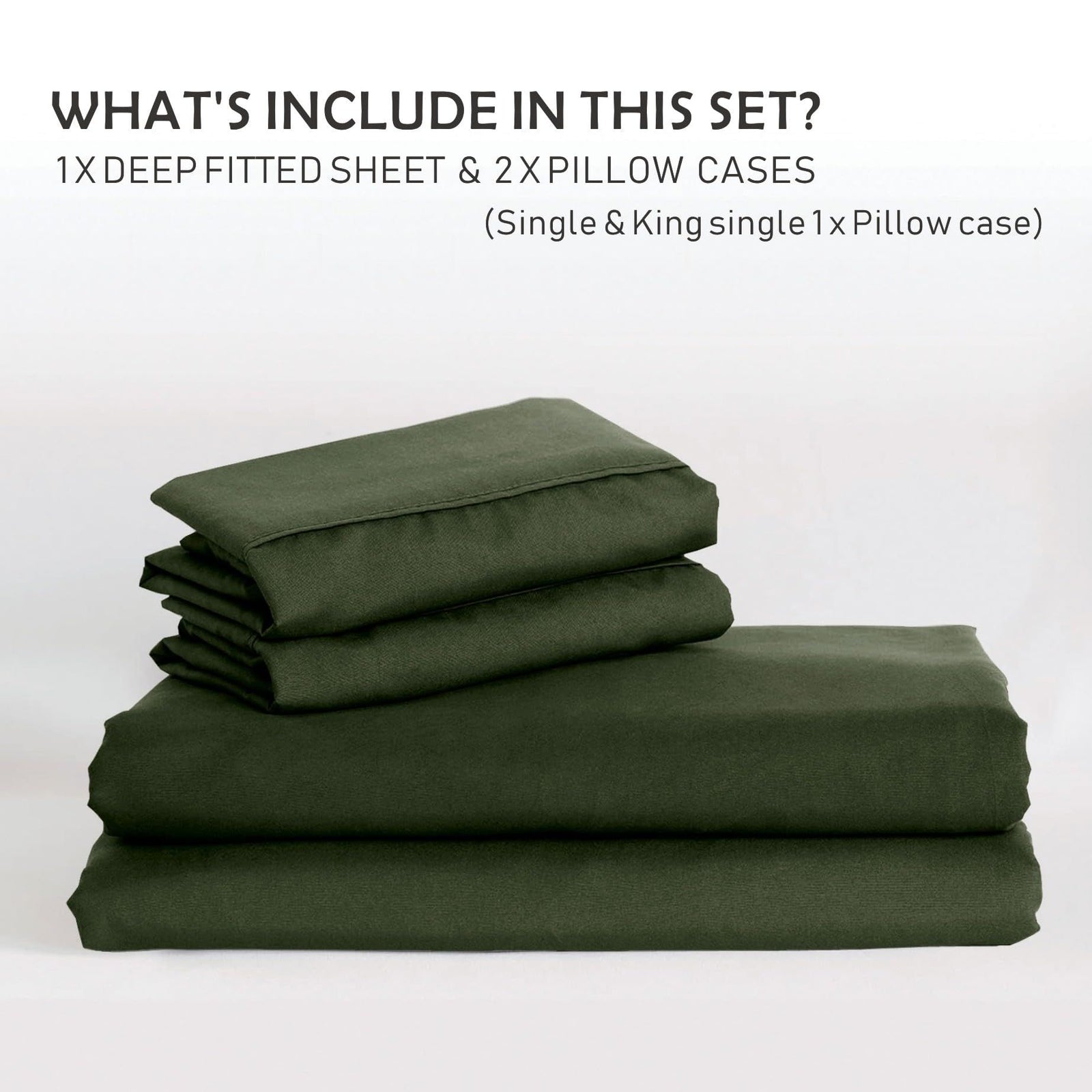 3 Piece Fitted Sheet Set- Fitted Sheet & Pillowcases -Breathable Bedding - Wrinkle, Fade, Stain Resistant- 40cm Deep Pocket Fitted Bed Sheet Set(Olive green,King)