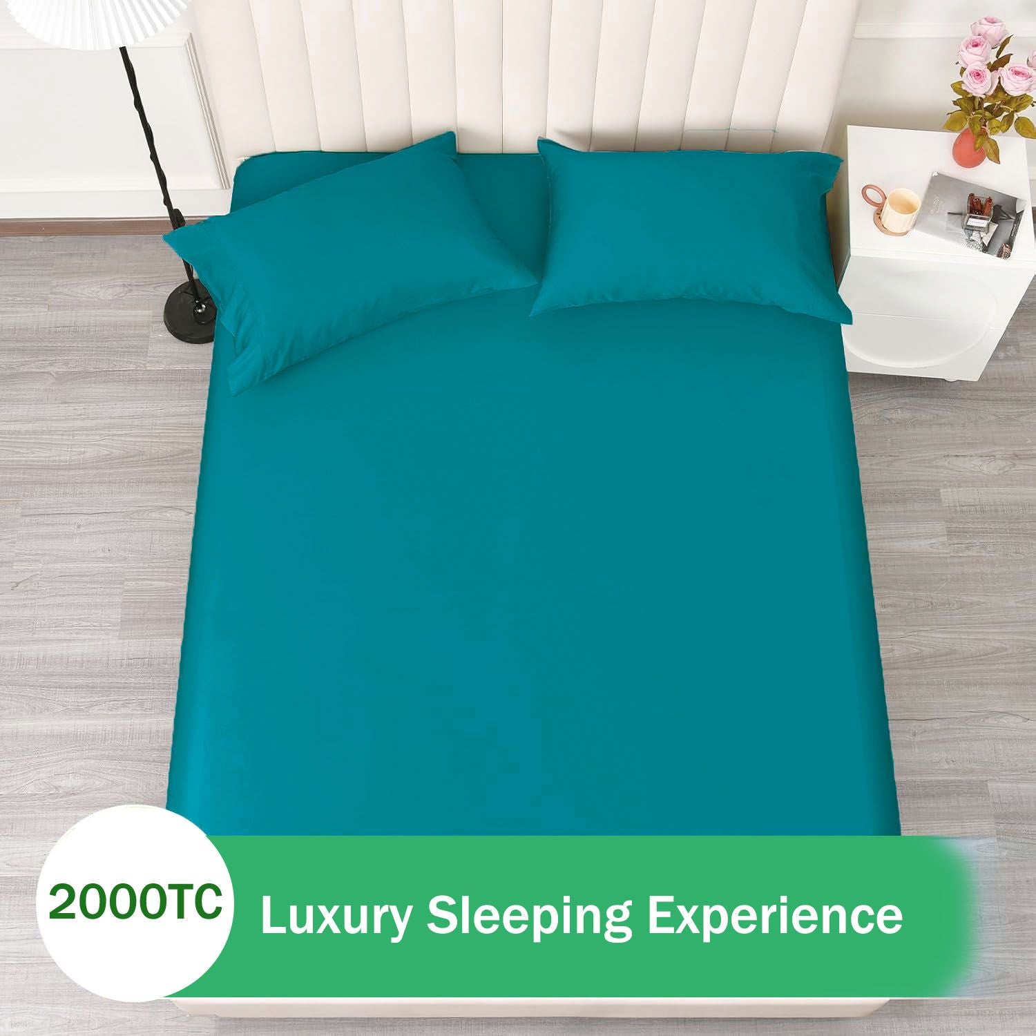 3 Piece Fitted Sheet Set- Fitted Sheet & Pillowcases -Breathable Bedding - Wrinkle, Fade, Stain Resistant- 40cm Deep Pocket Fitted Bed Sheet Set(Biscay blue,King)
