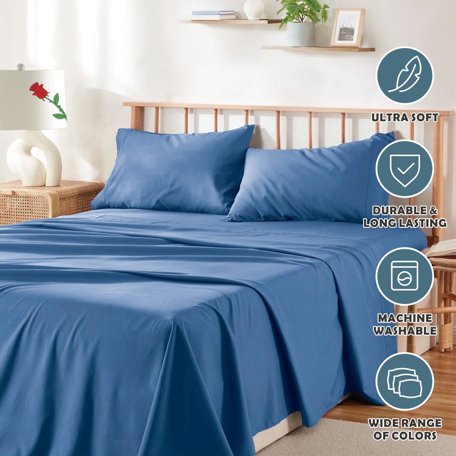 4 Piece Bed Sheet Set- Bedding Sheets & Pillowcases -Breathable Bedding - Wrinkle, Fade, Stain Resistant-Deep Pocket Flat Fitted Bed Sheet Set(Ocean,King)