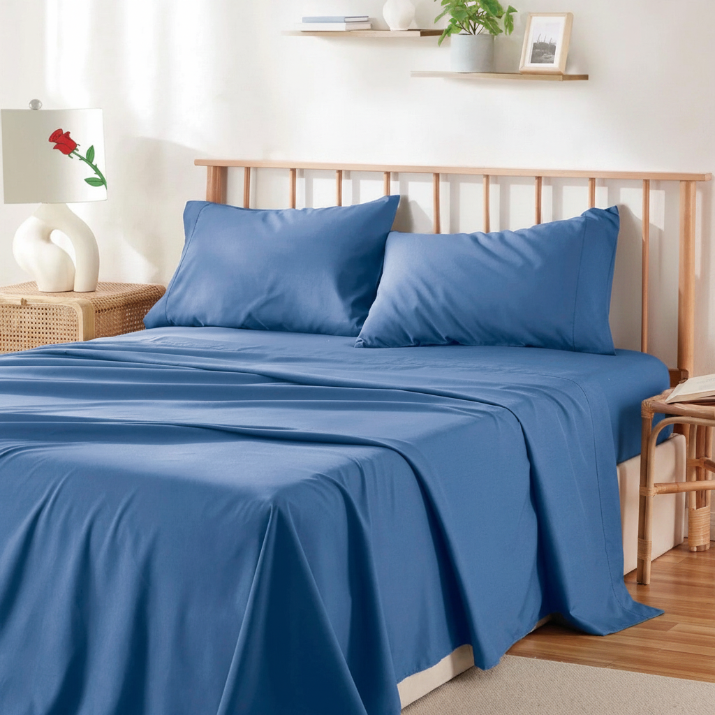 Double Bed Sheet Set 4PC 2000TC Microfiber Deep Pocket Ocean Blue