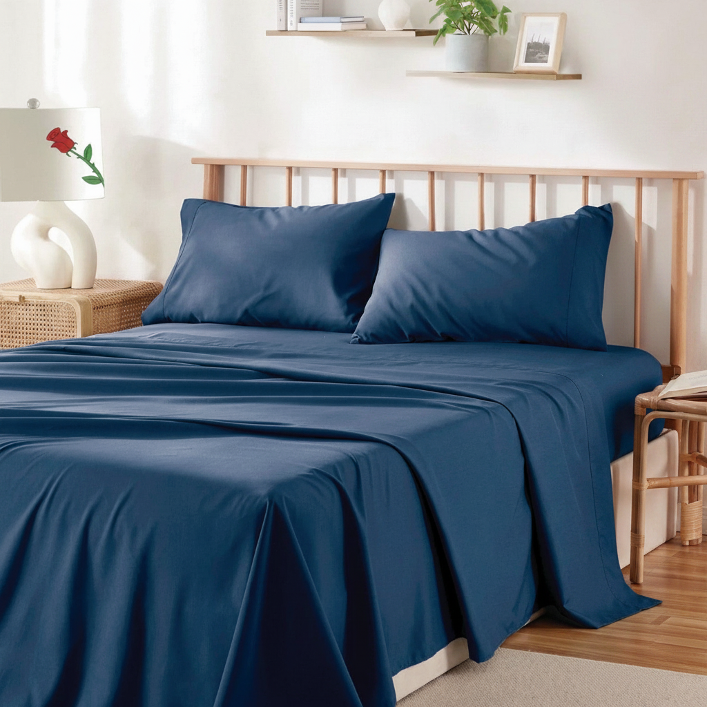 King Bed Sheet Set 4PC 2000TC Microfiber Deep Pocket Navy