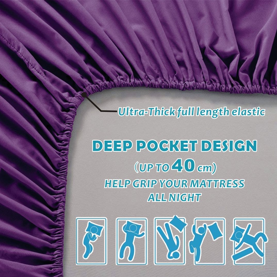 4 Piece Bed Sheet Set- Bedding Sheets & Pillowcases -Breathable Bedding - Wrinkle, Fade, Stain Resistant-Deep Pocket Flat Fitted Bed Sheet Set(Purple,King)