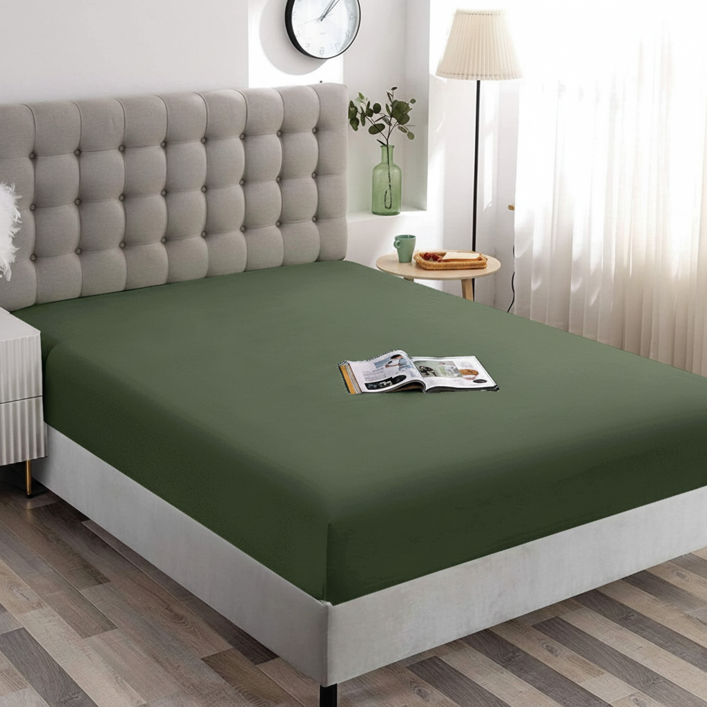 King Fitted Sheet Olive Green Microfiber 40cm Deep Pocket Wrinkle Resistant