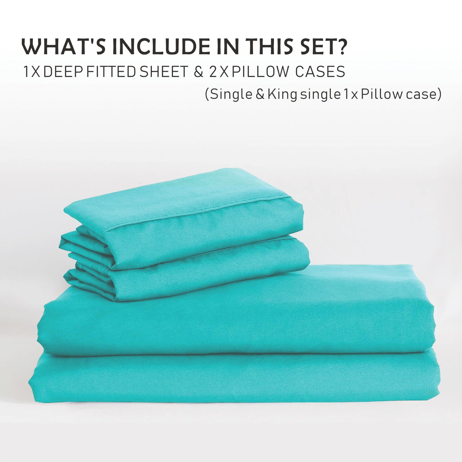 2 Piece Fitted Sheet Set- Fitted Sheet & Pillowcases -Breathable Bedding - Wrinkle, Fade, Stain Resistant- 40cm Deep Pocket Fitted Bed Sheet Set(Ice blue,King Single)