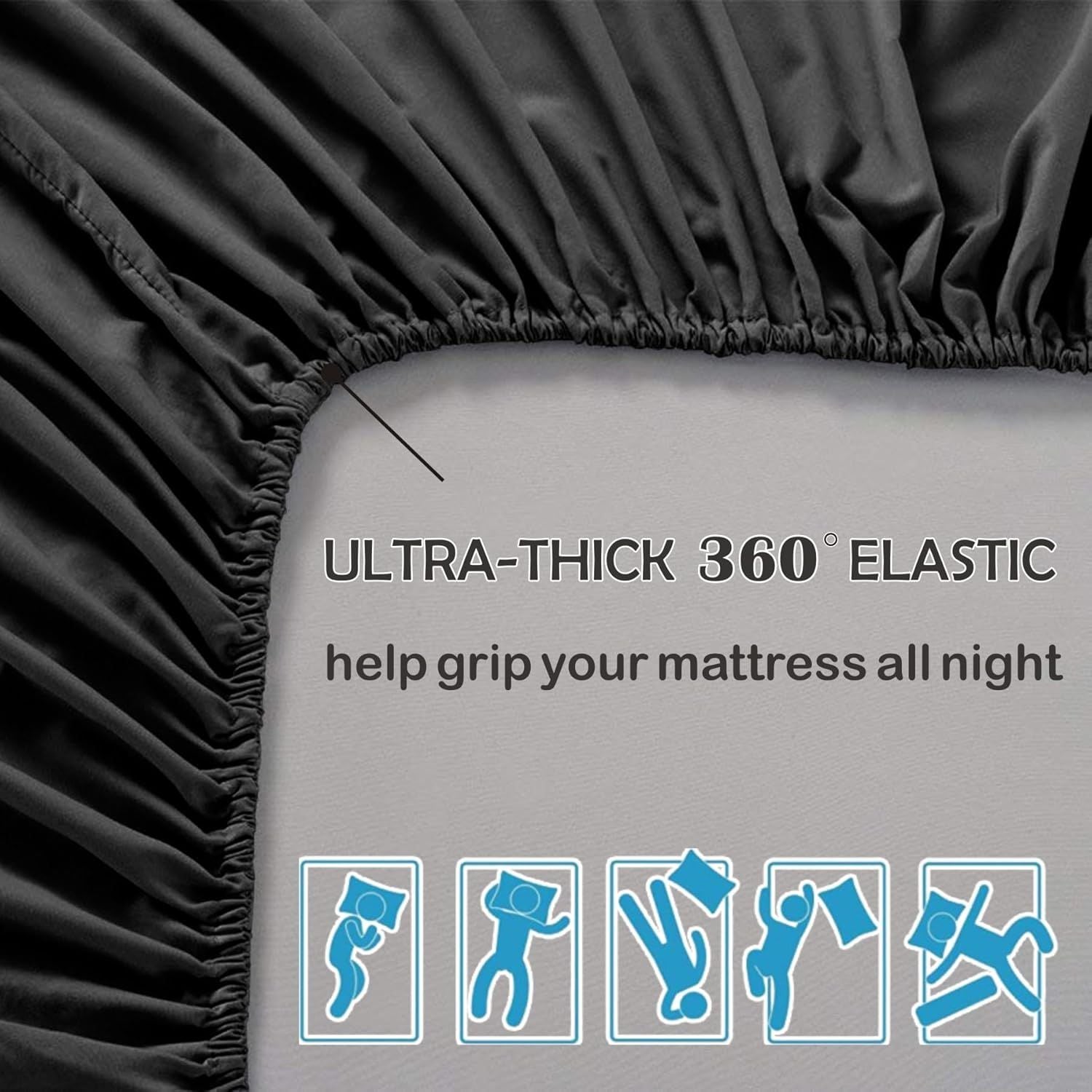 2 Piece Fitted Sheet Set- Fitted Sheet & Pillowcases -Breathable Bedding - Wrinkle, Fade, Stain Resistant- 40cm Deep Pocket Fitted Bed Sheet Set(Black,King Single)
