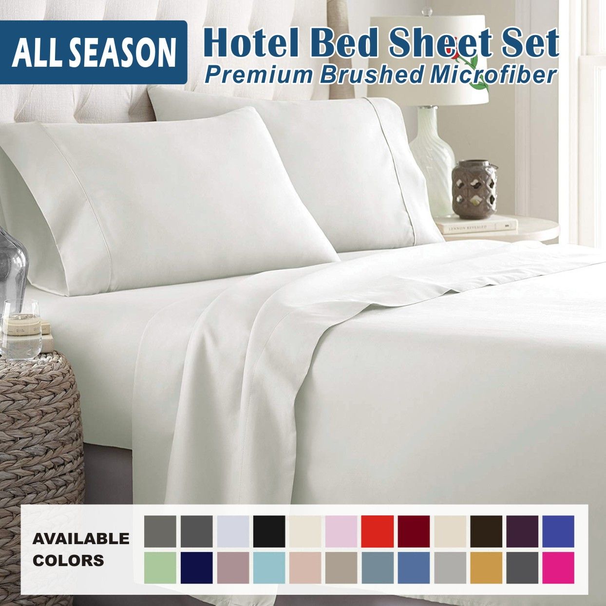 3 Piece Bed Sheet Set- Bedding Sheets & Pillowcases -Breathable Bedding - Wrinkle, Fade, Stain Resistant-Deep Pocket Flat Fitted Bed Sheet Set(Raw white,King Single)