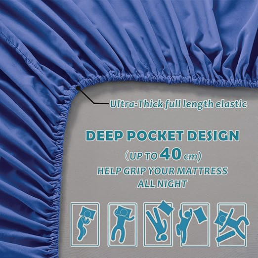 Hotel Quality Fitted Sheet - 1 Piece Fitted Sheet  -Breathable Bedding - Wrinkle, Fade, Stain Resistant- 16inch/40cm Deep Pocket Fitted Bed Sheet-Wrinkle and Fade Resistant,(Royal blue,King Single)