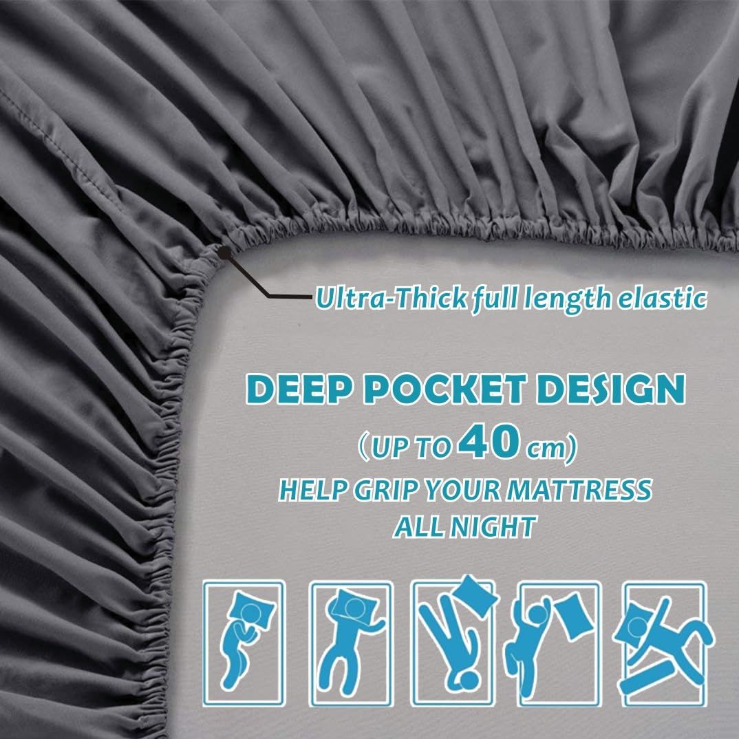 Hotel Quality Fitted Sheet - 1 Piece Fitted Sheet  -Breathable Bedding - Wrinkle, Fade, Stain Resistant- 16inch/40cm Deep Pocket Fitted Bed Sheet-Wrinkle and Fade Resistant,(Dark gray,King Single)