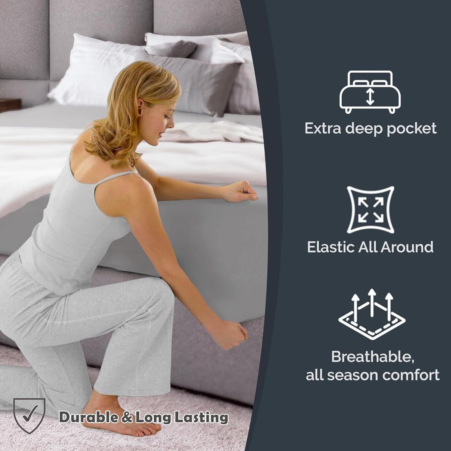 Hotel Quality Fitted Sheet - 1 Piece Fitted Sheet  -Breathable Bedding - Wrinkle, Fade, Stain Resistant- 16inch/40cm Deep Pocket Fitted Bed Sheet-Wrinkle and Fade Resistant,(Silver-gray,King Single)