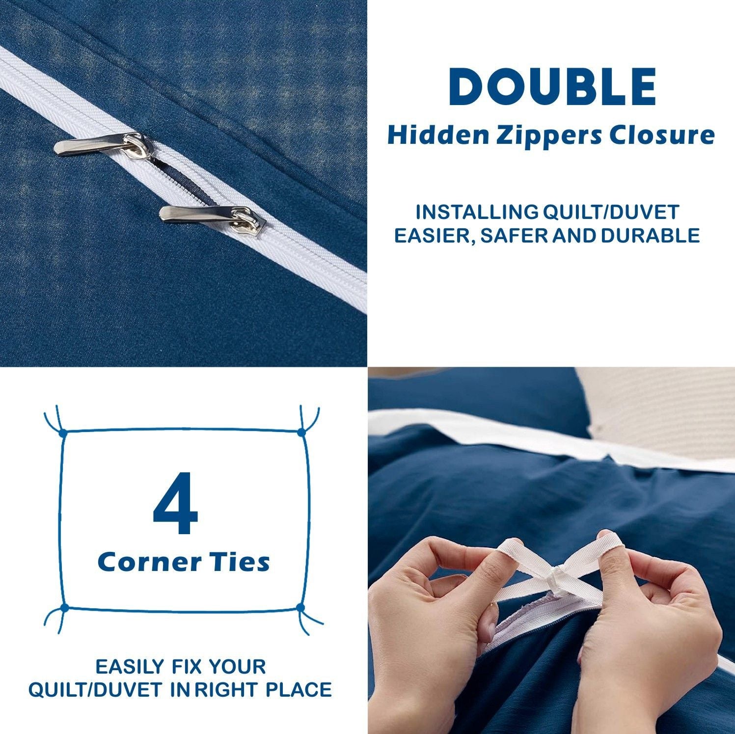 3 Piece Hotel Soft Microfiber Quilt Cover Set-2000TC Duvet/Donna Cover Set & Pillowcases -1 Quilt Cover Zipper Closure & 1 x Pillowcases-Breathable Bedding - Wrinkle, Fade, Stain Resistant(Navy,Queen)