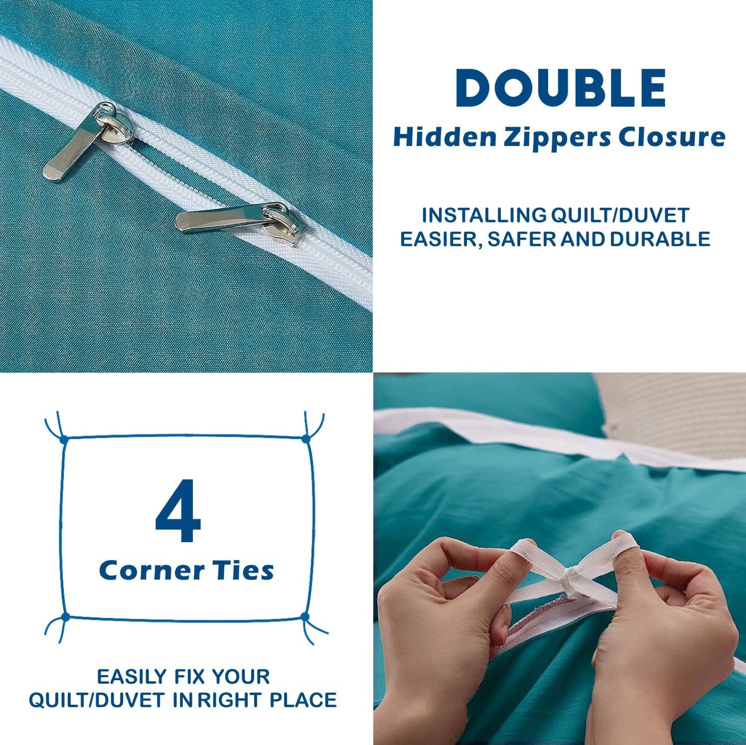 3 Piece Hotel Soft Microfiber Quilt Cover Set-2000TC Duvet/Donna Cover Set & Pillowcases -1 Quilt Cover Zipper Closure & 1 x Pillowcases-Breathable Bedding - Wrinkle, Fade, Stain Resistant(Biscay blue,Queen)