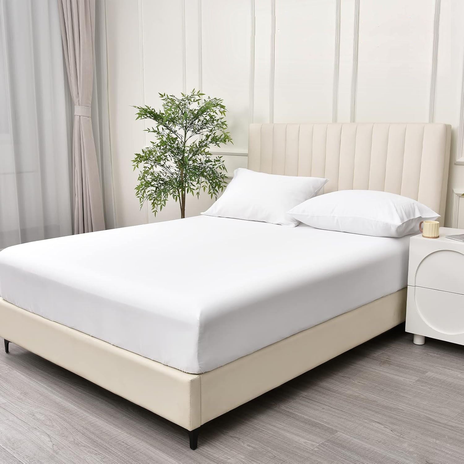 3 Piece Fitted Sheet Set- Fitted Sheet & Pillowcases -Breathable Bedding - Wrinkle, Fade, Stain Resistant- 40cm Deep Pocket Fitted Bed Sheet Set(White,Queen)