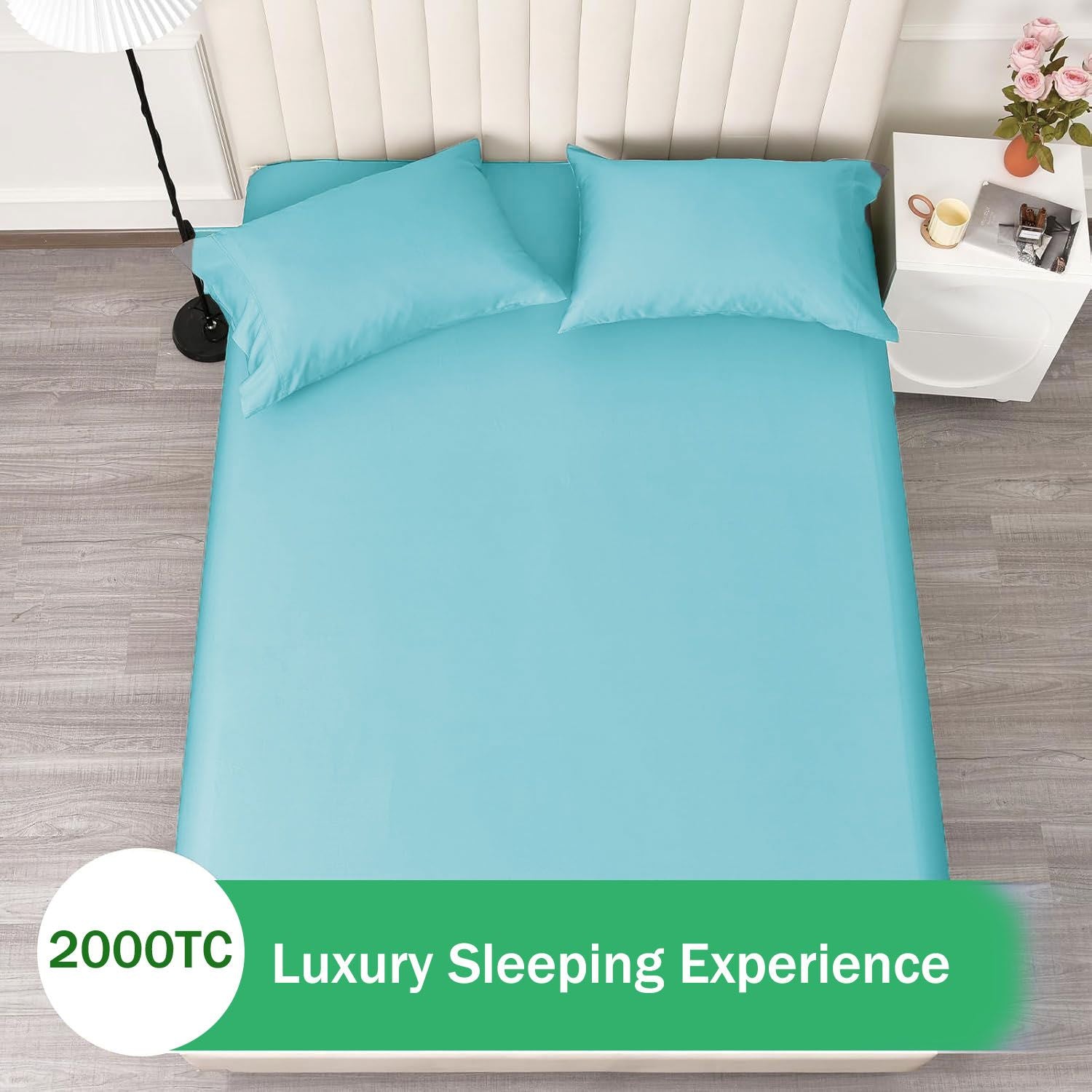3 Piece Fitted Sheet Set- Fitted Sheet & Pillowcases -Breathable Bedding - Wrinkle, Fade, Stain Resistant- 40cm Deep Pocket Fitted Bed Sheet Set(Ice blue,Queen)